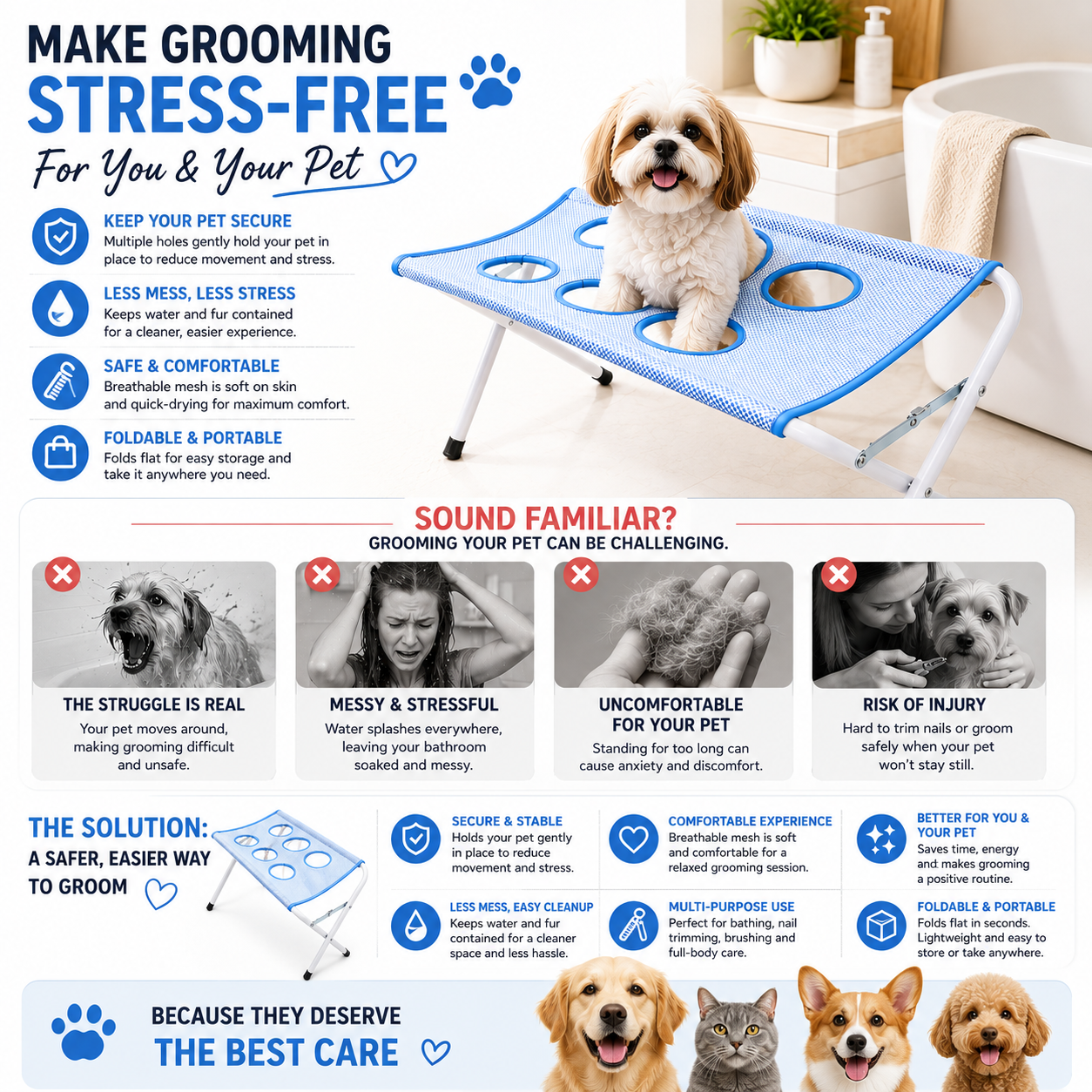 Foldable Pet Grooming Hammock